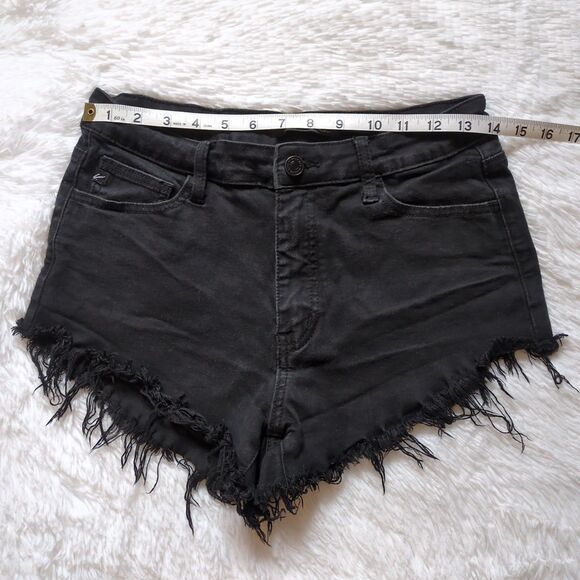 KanCan Distressed Raw Hem Denim Shorts Juniors Size 9 / 28 Black Casual Festival - Picture 8 of 10